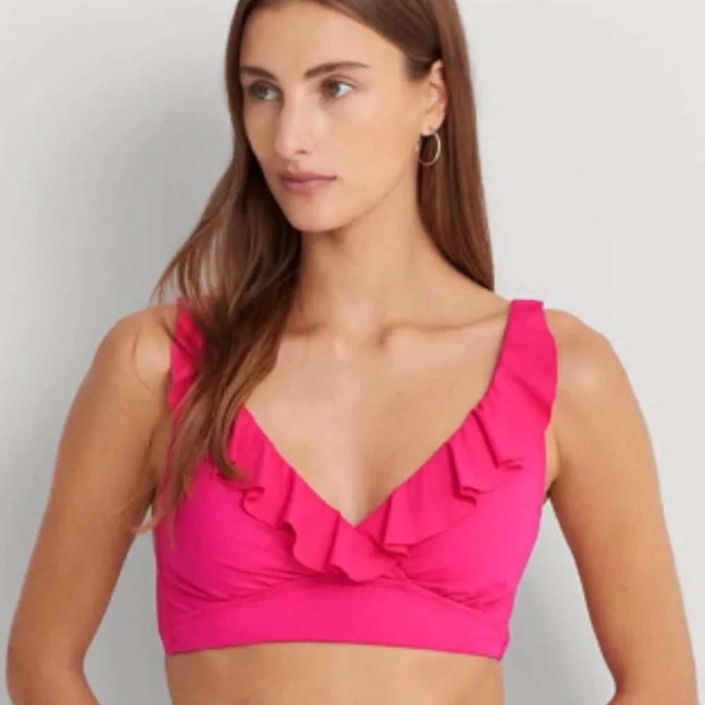 Ralph Lauren Hot Pink Ruffles Women's Swim Top